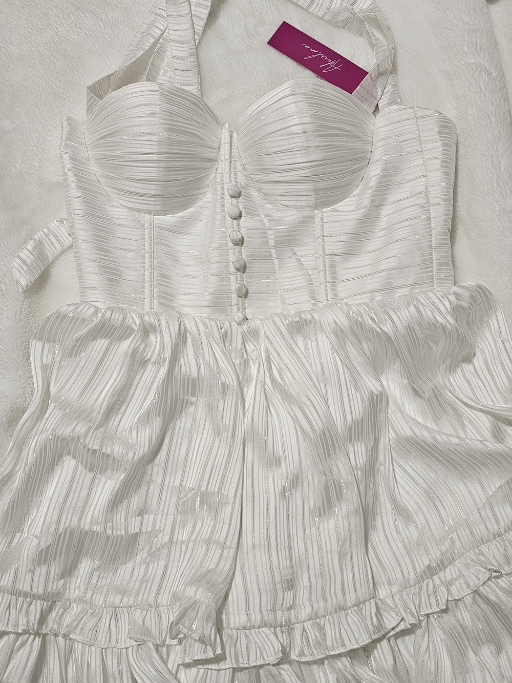 White Ruffle Mini Dress Bridal Shower Rehearsal Dinner NWT